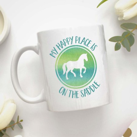 Personalised Mug - My happy place is on the saddle