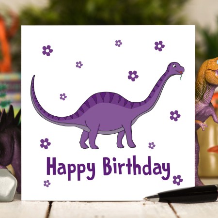Purple Dinosaur Birthday Card