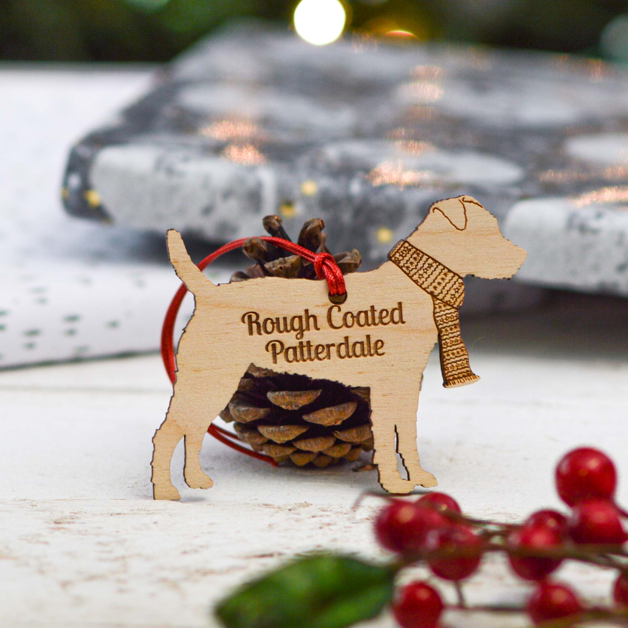 Personalised Rough Coated Patterdale Dog Decoration