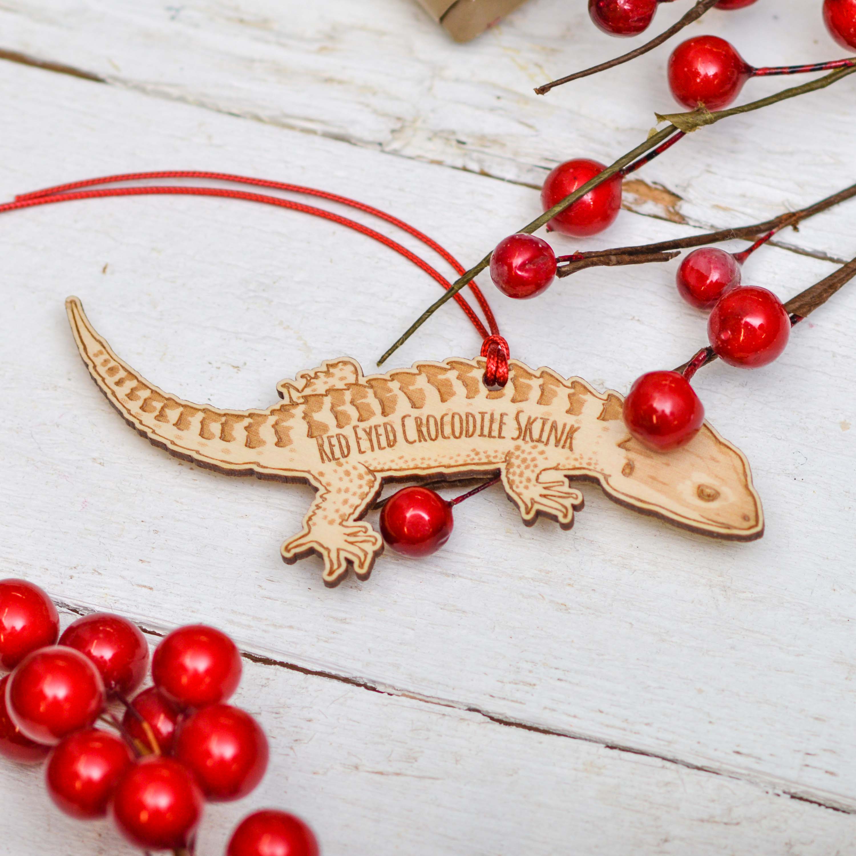 Personalised Red Eyed Crocodile Skink Decoration