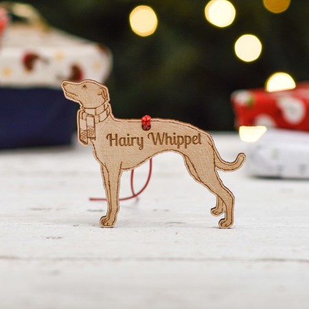 Personalised Hairy Whippet Dog Decoration - Detailed