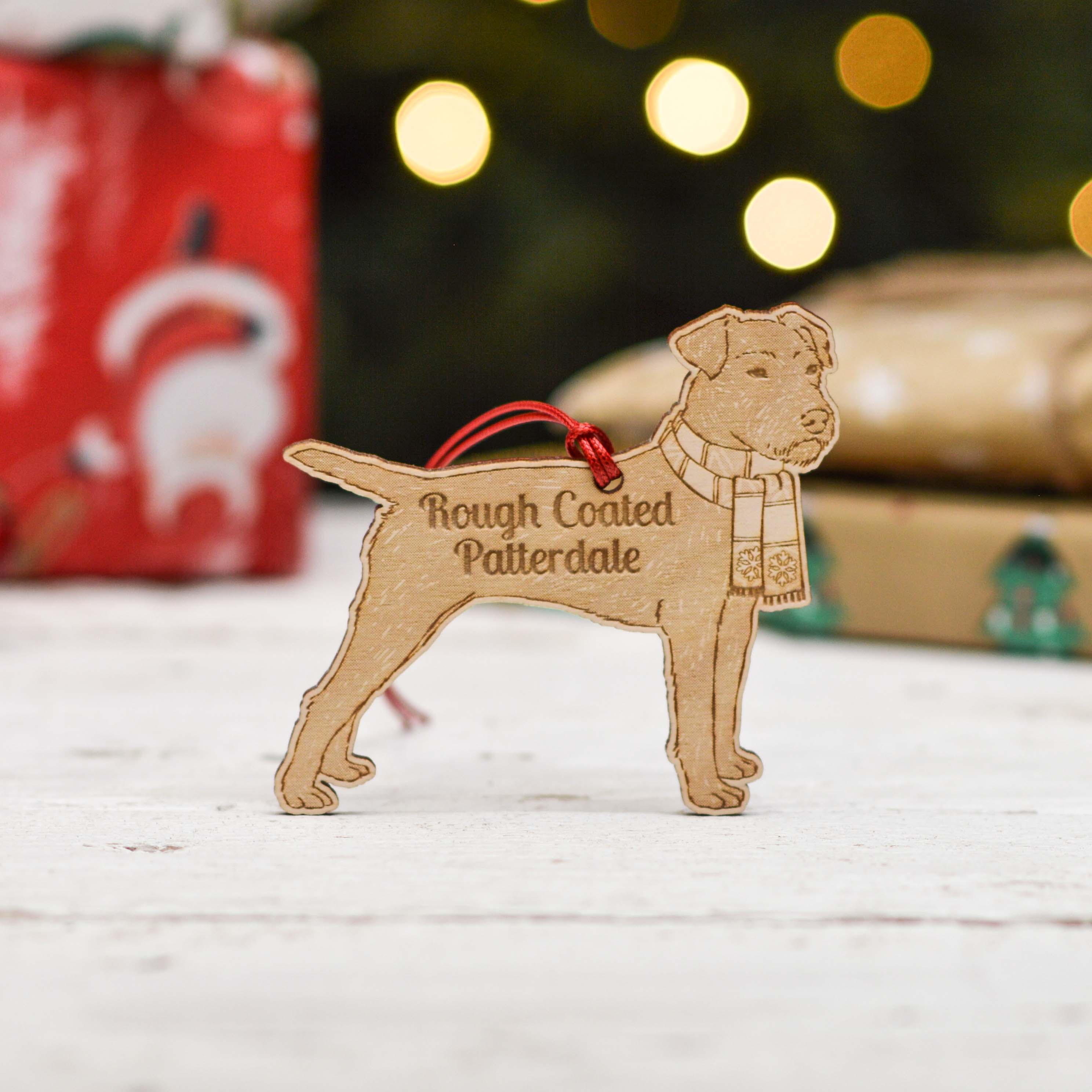 Personalised Rough Coated Patterdale Dog Decoration - Detailed