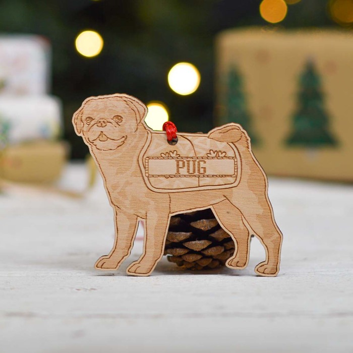 Personalised Black Pug Dog Decoration - Detailed