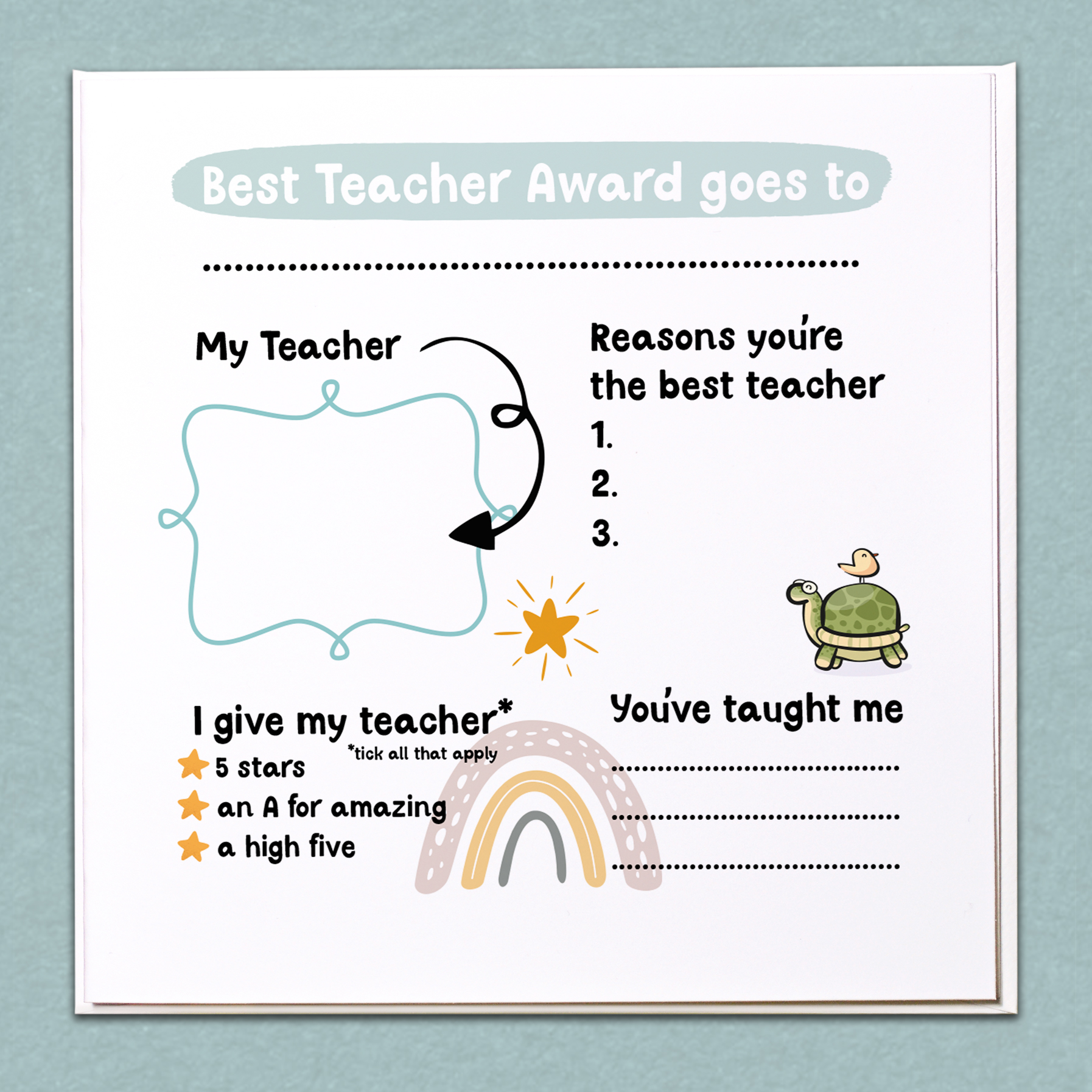 Best Teacher Award Card