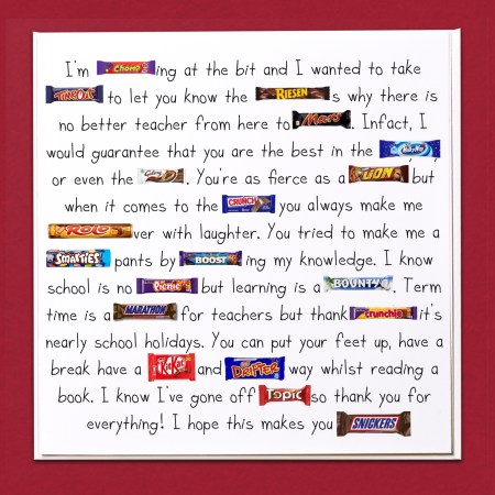 Chocolate Teacher Card