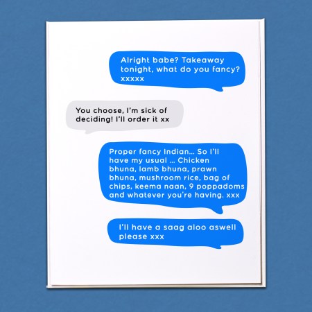 Alright babe? Takeaway tonight Card