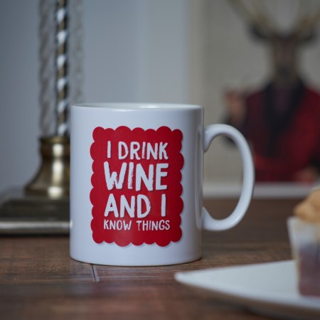 I drink wine and I know things mug