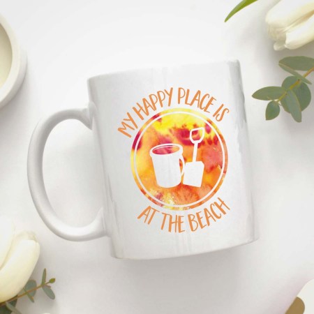 My happy place is at the beach Mug