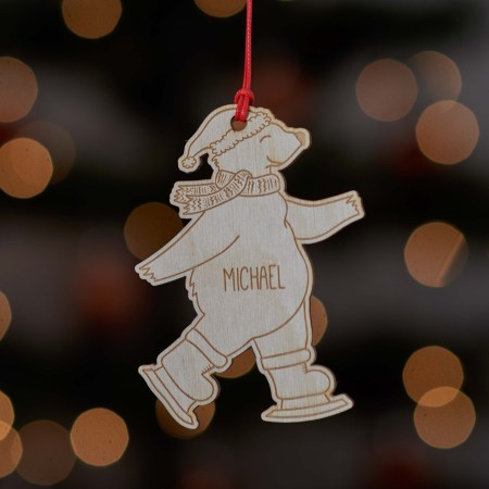 Personalised Ice Skating Polar Bear Decoration