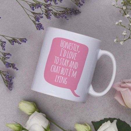 Honestly, I'd love to stay and chat but I'm lying Mug