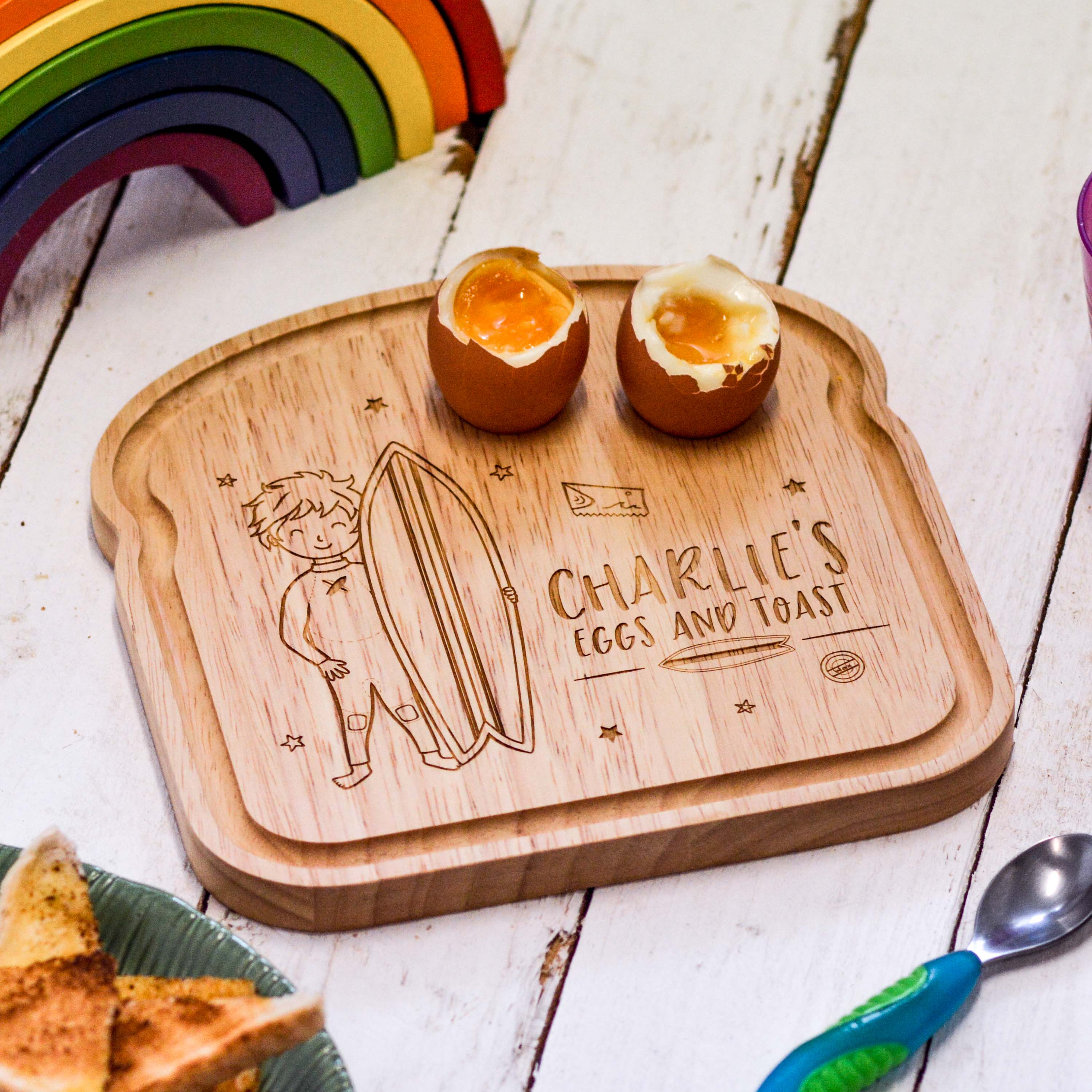 Personalised Breakfast Egg Board - Surfing Boy