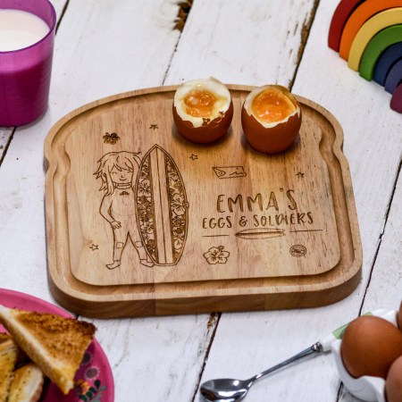 Personalised Breakfast Egg Board - Surfing Girl