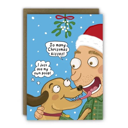 Christmas Dog Kisses Funny Christmas Card