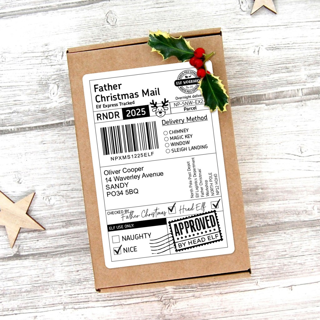 Father Christmas Mail Elf Express Tracked Label