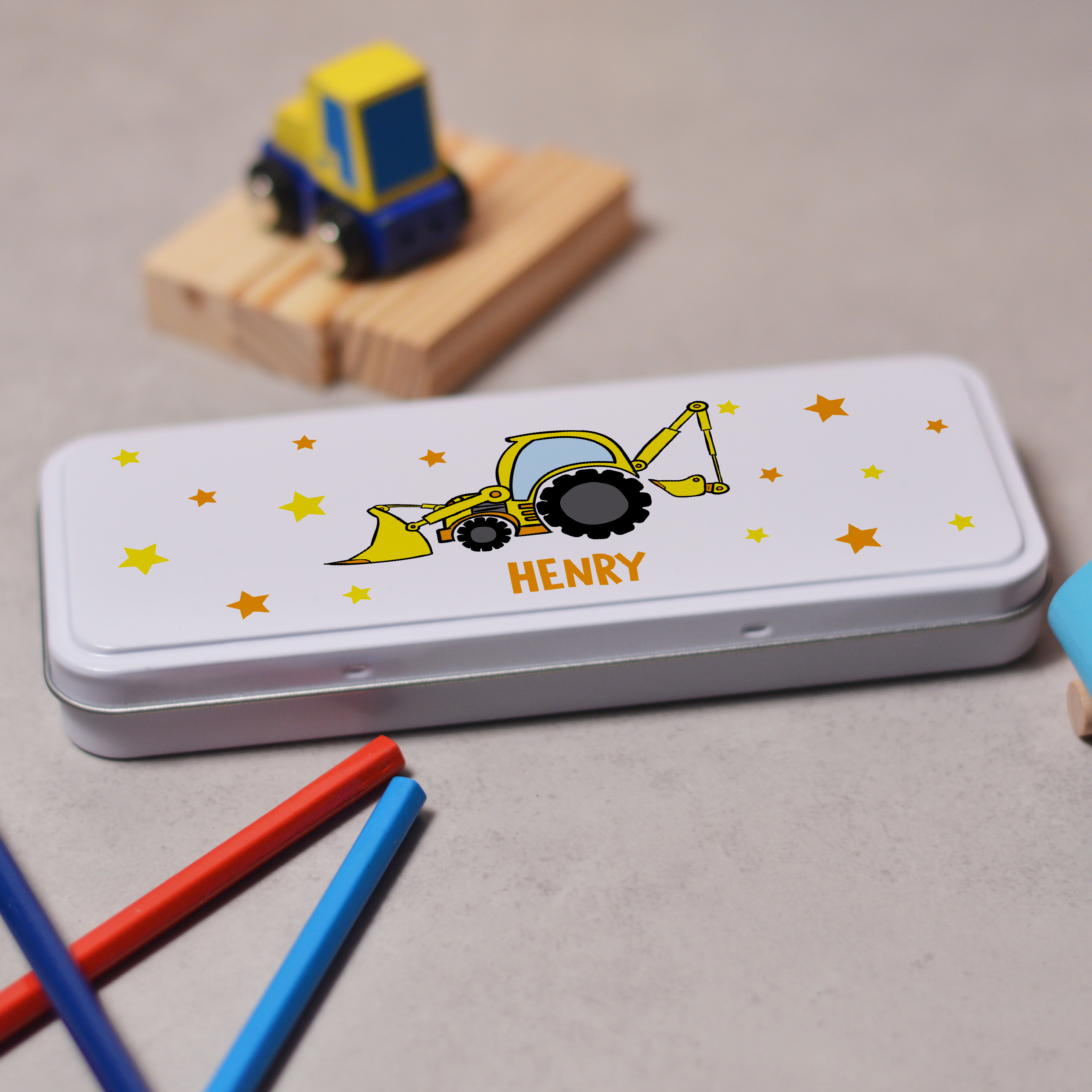 Personalised Digger Pencil Tin