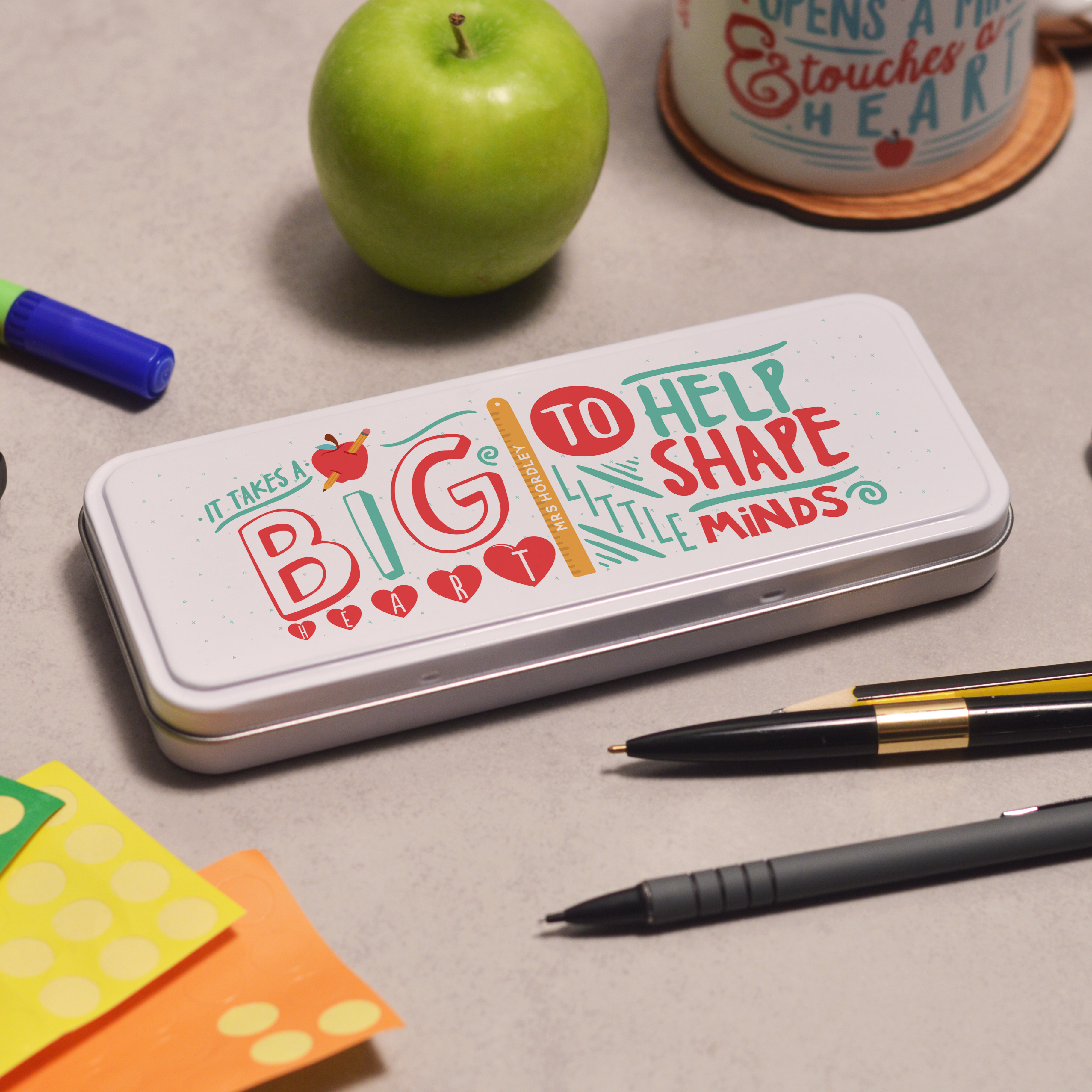 Personalised It takes a big heart to help shape little minds Pencil Tin