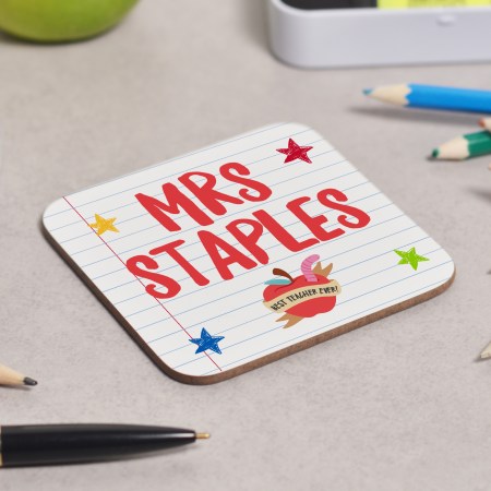 Personalised Teacher Name - Best teacher apple Coaster