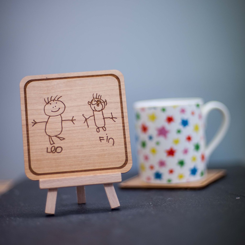 Personalised Square Child's Drawing Coaster and Easel