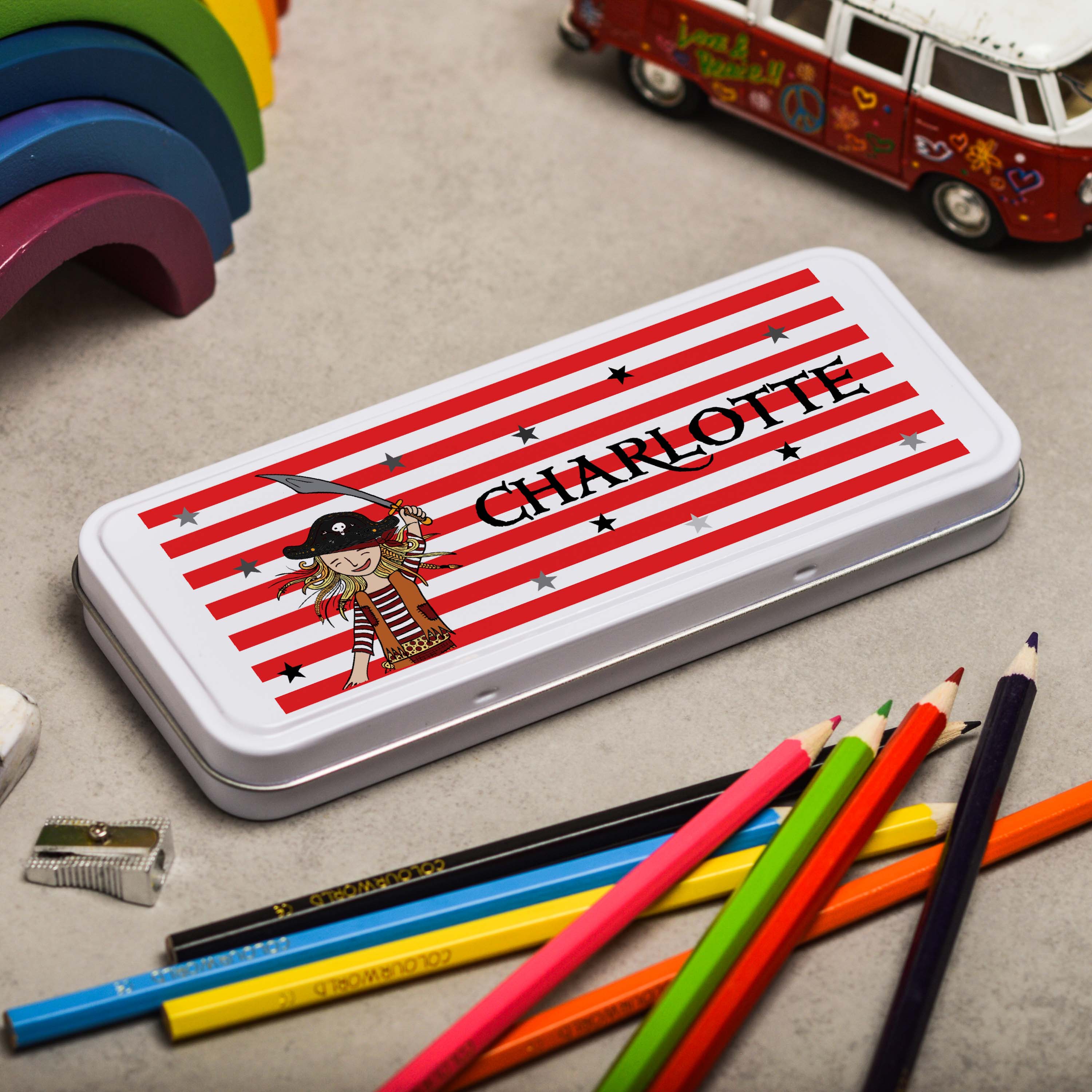 Personalised Pirate Girl Pencil Tin