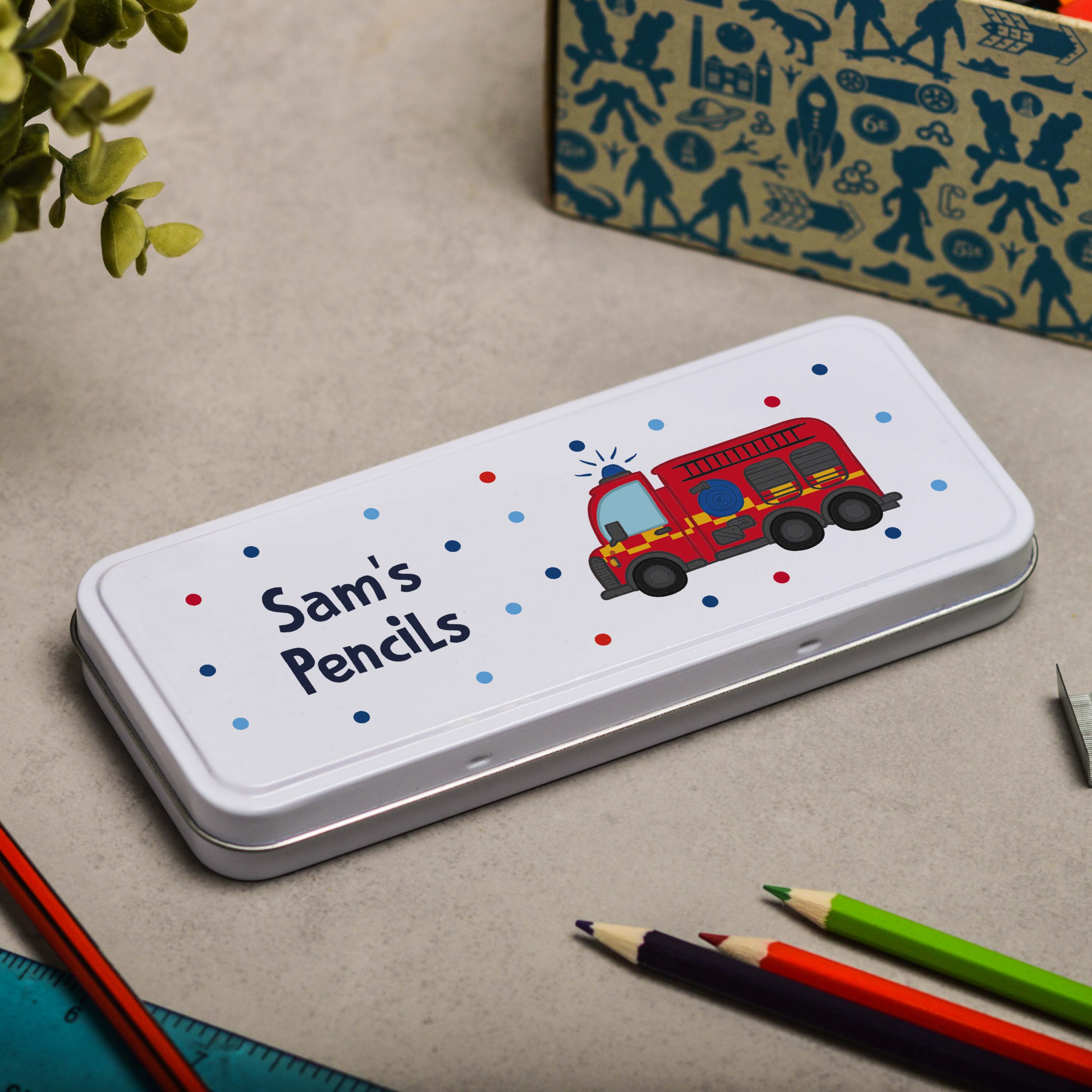 Personalised Fire Engine Pencil Tin
