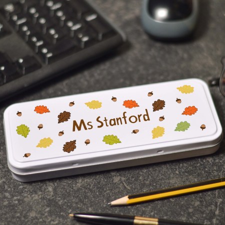 Personalised Oak Leaves Pencil Tin