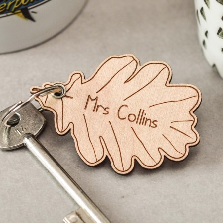 Personalised Detailed Oak Leaf Keyring