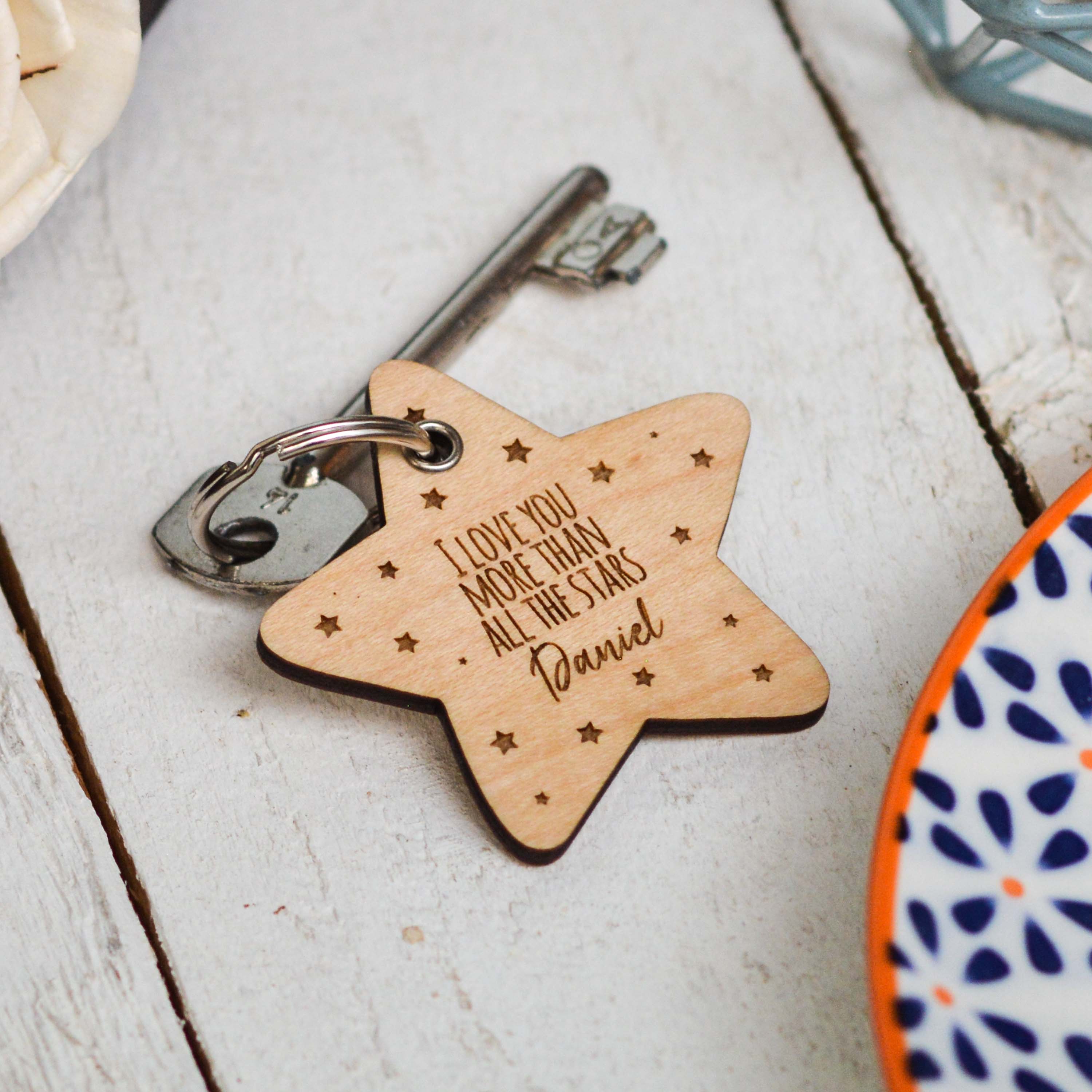 Personalised I love you more than the stars Valentines Keyring
