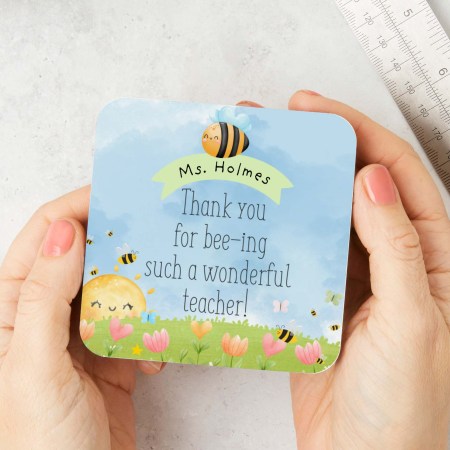Personalised Thank you for bee-ing a wonderful teacher Coaster